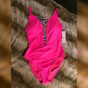 Pink Starburst Isle Lattice Swimsuit